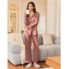 Ekouaer Silk Satin Pajama Set for Womens Button Up Long Sleeve Pjs Sleepwear Soft 2 Piece Loungewear S-XXL(Brown)