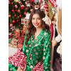 Ekouaer Silk Satin Pajama Set for Womens Button Up Long Sleeve Pjs Sleepwear Soft 2 Piece Loungewear S-XXL(Christmas Green Santa)