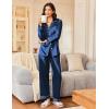 Ekouaer Silk Satin Pajama Set for Womens Button Up Long Sleeve Pjs Sleepwear Soft 2 Piece Loungewear S-XXL(Navy Blue)