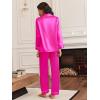 Ekouaer Silk Satin Pajama Set for Womens Button Up Long Sleeve Pjs Sleepwear Soft 2 Piece Loungewear S-XXL(Rose Red)