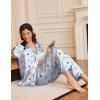 Ekouaer Silk Satin Pajama Set for Womens Button Up Long Sleeve Pjs Sleepwear Soft 2 Piece Loungewear S-XXL(Z Blue Stripe Teddy)