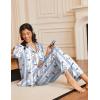 Ekouaer Silk Satin Pajama Set for Womens Button Up Long Sleeve Pjs Sleepwear Soft 2 Piece Loungewear S-XXL(Z Bow Teddy)