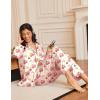 Ekouaer Silk Satin Pajama Set for Womens Button Up Long Sleeve Pjs Sleepwear Soft 2 Piece Loungewear S-XXL(Z Cherry Teddy)