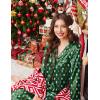 Ekouaer Silk Satin Pajama Set for Womens Button Up Long Sleeve Pjs Sleepwear Soft 2 Piece Loungewear S-XXL(Z Green Christmas Teddy)