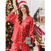Ekouaer Silk Satin Pajama Set for Womens Button Up Long Sleeve Pjs Sleepwear Soft 2 Piece Loungewear S-XXL(Z Red Christmas Teddy)