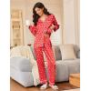 Ekouaer Silk Satin Pajama Set for Womens Button Up Long Sleeve Pjs Sleepwear Soft 2 Piece Loungewear S-XXL(Z Red Christmas Teddy)