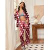 Ekouaer Silk Satin Pajama Set for Womens Button Up Long Sleeve Pjs Sleepwear Soft 2 Piece Loungewear S-XXL(Z Red Teddy)