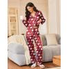 Ekouaer Silk Satin Pajama Set for Womens Button Up Long Sleeve Pjs Sleepwear Soft 2 Piece Loungewear S-XXL(Z Red Teddy)