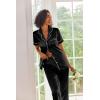 Ekouaer Silk Satin Pajamas Set Women Short Sleeve Sleepwear Soft Button Down Loungewear Pjs Set(Black)