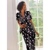 Ekouaer Silk Satin Pajamas Set Women Short Sleeve Sleepwear Soft Button Down Loungewear Pjs Set(Black Cocktail)