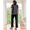 Ekouaer Silk Satin Pajamas Set Women Short Sleeve Sleepwear Soft Button Down Loungewear Pjs Set(Black Pink)