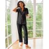 Ekouaer Silk Satin Pajamas Set Women Short Sleeve Sleepwear Soft Button Down Loungewear Pjs Set(Black Pink)