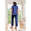 Ekouaer Silk Satin Pajamas Set Women Short Sleeve Sleepwear Soft Button Down Loungewear Pjs Set(Blue)