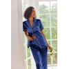 Ekouaer Silk Satin Pajamas Set Women Short Sleeve Sleepwear Soft Button Down Loungewear Pjs Set(Blue)