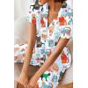 Ekouaer Silk Satin Pajamas Set Women Short Sleeve Sleepwear Soft Button Down Loungewear Pjs Set(Blue Cat)