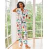Ekouaer Silk Satin Pajamas Set Women Short Sleeve Sleepwear Soft Button Down Loungewear Pjs Set(Blue Cat)