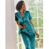 Ekouaer Silk Satin Pajamas Set Women Short Sleeve Sleepwear Soft Button Down Loungewear Pjs Set(Blue Green)