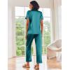 Ekouaer Silk Satin Pajamas Set Women Short Sleeve Sleepwear Soft Button Down Loungewear Pjs Set(Blue Green)
