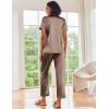 Ekouaer Silk Satin Pajamas Set Women Short Sleeve Sleepwear Soft Button Down Loungewear Pjs Set(Brown)