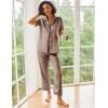 Ekouaer Silk Satin Pajamas Set Women Short Sleeve Sleepwear Soft Button Down Loungewear Pjs Set(Brown)