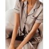Ekouaer Silk Satin Pajamas Set Women Short Sleeve Sleepwear Soft Button Down Loungewear Pjs Set(Brown)