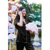 Ekouaer Silk Satin Pajamas Set Women Short Sleeve Sleepwear Soft Button Down Loungewear Pjs Set(Dark Black)