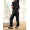 Ekouaer Silk Satin Pajamas Set Women Short Sleeve Sleepwear Soft Button Down Loungewear Pjs Set(Dark Black)
