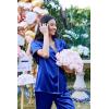 Ekouaer Silk Satin Pajamas Set Women Short Sleeve Sleepwear Soft Button Down Loungewear Pjs Set(Dark Blue)