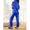 Ekouaer Silk Satin Pajamas Set Women Short Sleeve Sleepwear Soft Button Down Loungewear Pjs Set(Dark Blue)