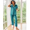 Ekouaer Silk Satin Pajamas Set Women Short Sleeve Sleepwear Soft Button Down Loungewear Pjs Set(Dark Green)
