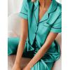 Ekouaer Silk Satin Pajamas Set Women Short Sleeve Sleepwear Soft Button Down Loungewear Pjs Set(Dark Green)
