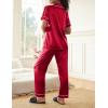 Ekouaer Silk Satin Pajamas Set Women Short Sleeve Sleepwear Soft Button Down Loungewear Pjs Set(Dark Wind Red)