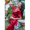 Ekouaer Silk Satin Pajamas Set Women Short Sleeve Sleepwear Soft Button Down Loungewear Pjs Set(Dark Wind Red)