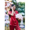 Ekouaer Silk Satin Pajamas Set Women Short Sleeve Sleepwear Soft Button Down Loungewear Pjs Set(Dark Wind Red)
