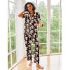 Ekouaer Silk Satin Pajamas Set Women Short Sleeve Sleepwear Soft Button Down Loungewear Pjs Set(French Fries)