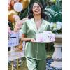 Ekouaer Silk Satin Pajamas Set Women Short Sleeve Sleepwear Soft Button Down Loungewear Pjs Set(Gossamer Green)