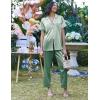 Ekouaer Silk Satin Pajamas Set Women Short Sleeve Sleepwear Soft Button Down Loungewear Pjs Set(Gossamer Green)
