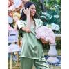 Ekouaer Silk Satin Pajamas Set Women Short Sleeve Sleepwear Soft Button Down Loungewear Pjs Set(Gossamer Green)