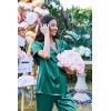 Ekouaer Silk Satin Pajamas Set Women Short Sleeve Sleepwear Soft Button Down Loungewear Pjs Set(Green)