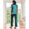 Ekouaer Silk Satin Pajamas Set Women Short Sleeve Sleepwear Soft Button Down Loungewear Pjs Set(Green Pink)