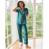 Ekouaer Silk Satin Pajamas Set Women Short Sleeve Sleepwear Soft Button Down Loungewear Pjs Set(Green Pink)