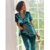 Ekouaer Silk Satin Pajamas Set Women Short Sleeve Sleepwear Soft Button Down Loungewear Pjs Set(Green Pink)