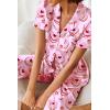 Ekouaer Silk Satin Pajamas Set Women Short Sleeve Sleepwear Soft Button Down Loungewear Pjs Set(Heart-shaped Cake)