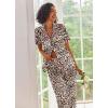 Ekouaer Silk Satin Pajamas Set Women Short Sleeve Sleepwear Soft Button Down Loungewear Pjs Set(Leopard)