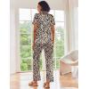 Ekouaer Silk Satin Pajamas Set Women Short Sleeve Sleepwear Soft Button Down Loungewear Pjs Set(Leopard)