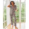 Ekouaer Silk Satin Pajamas Set Women Short Sleeve Sleepwear Soft Button Down Loungewear Pjs Set(Leopard)