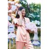 Ekouaer Silk Satin Pajamas Set Women Short Sleeve Sleepwear Soft Button Down Loungewear Pjs Set(Light Pink)
