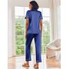 Ekouaer Silk Satin Pajamas Set Women Short Sleeve Sleepwear Soft Button Down Loungewear Pjs Set(Navy Blue)