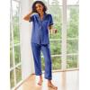 Ekouaer Silk Satin Pajamas Set Women Short Sleeve Sleepwear Soft Button Down Loungewear Pjs Set(Navy Blue)