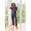 Ekouaer Silk Satin Pajamas Set Women Short Sleeve Sleepwear Soft Button Down Loungewear Pjs Set(Navy Cocktail)